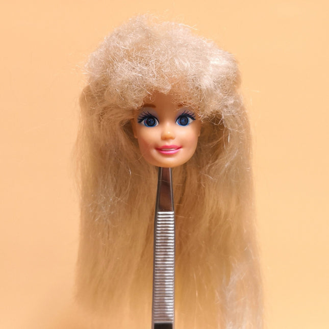 Barbie Head Only – 90s Frizzy Blonde Hair with Blue Sparkle Eyes (Pre-Owned)