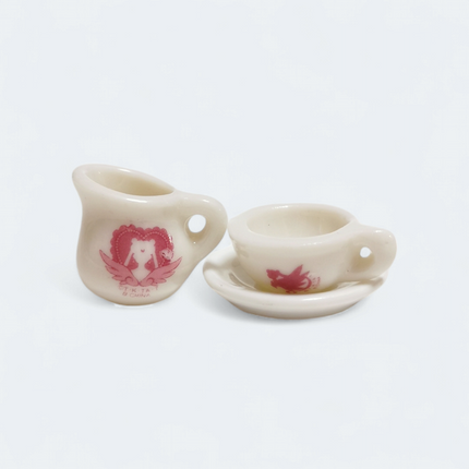 Sailor Moon White Cup & Saucer 0.75" Miniature – Dollhouse Ceramic (Pre-Owned)
