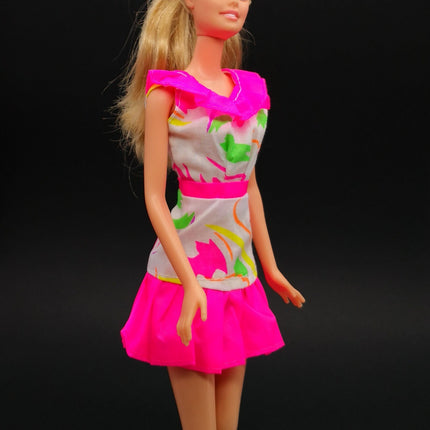 90s Neon Pink & White Dress – 11" Doll Outfit (Pre-Owned)