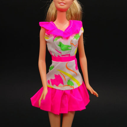 90s Neon Pink & White Dress – 11" Doll Outfit (Pre-Owned)