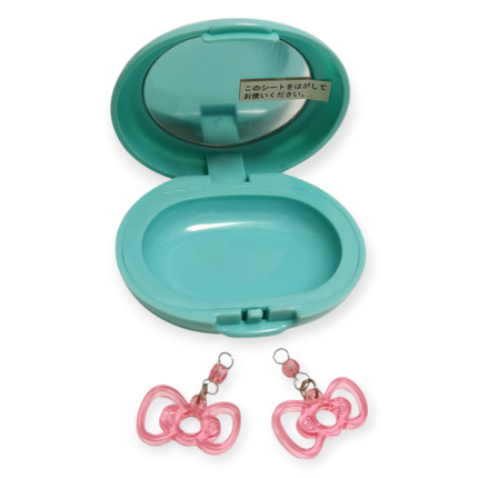 Sanrio Hello Kitty 2" Storage Case – Mirror & Bow Earrings (Pre-Owned)