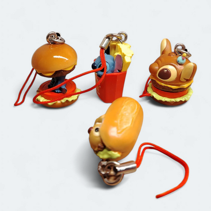 Stitch as Fast Food Mascot 1" Mini Figures – Lot of 4 Keychains (Pre-Owned)