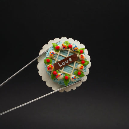 Handmade Blue Love Cake 1.5" Miniature – Dollhouse Wedding Dessert (Pre-Owned)