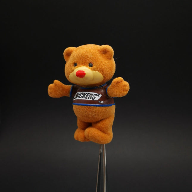 SNICKERS BEAR Vintage 80s BROWN TEDDY 2.5" Figure FLOCKED Toy Chocolate Mascot