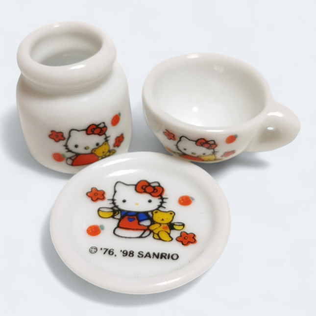 Miniature Hello Kitty White Cup & Plate – 1" Ceramic Set (Pre-Owned)