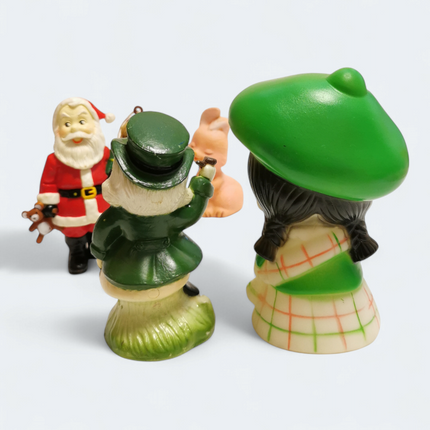 Mixed Lot of 5 Vintage Plastic Figures – Leprechaun Santa Girl Rabbit (Pre-Owned)