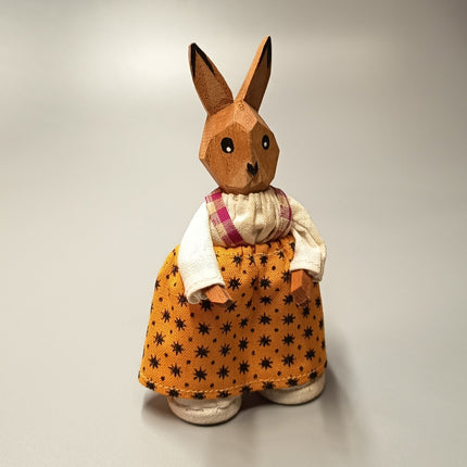 Wood Hand Carved Girl Bunny Rabbit – Orange Skirt (Damaged, Pre-Owned)