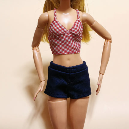 Red Gingham Top & Navy Shorts – Summer Casual (Pre-Owned)