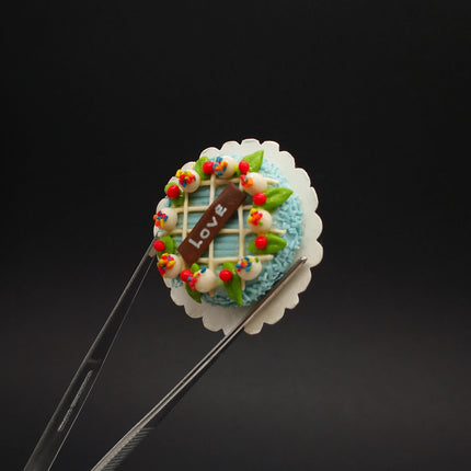 Handmade Blue Love Cake 1.5" Miniature – Dollhouse Wedding Dessert (Pre-Owned)