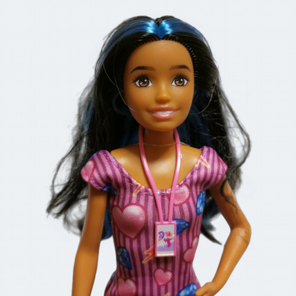 Mattel Barbie Skipper Tan Skin Doll – Blue Highlight Dark Hair & Purple Dress (Pre-Owned)