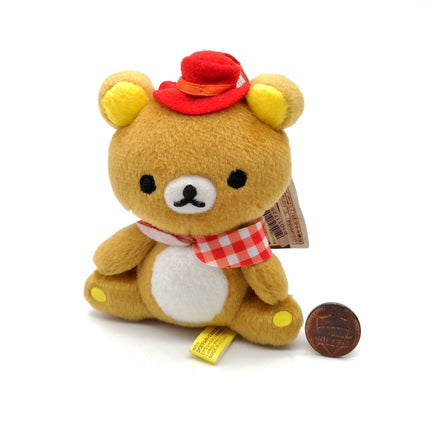 San-X Rilakkuma Brown Bear with Red Hat – 4" Plush Keychain (Pre-Owned)