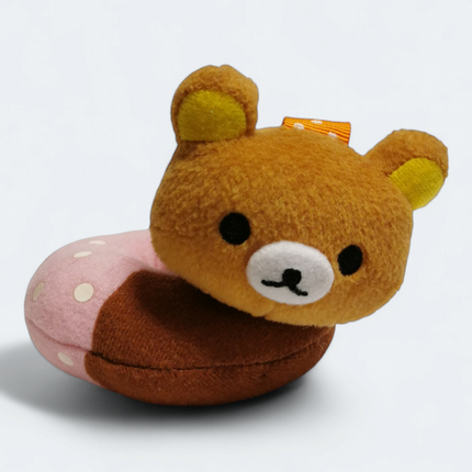 San-X Rilakkuma Brown Bear on Doughnut – 3" Plush Keyring (Pre-Owned)