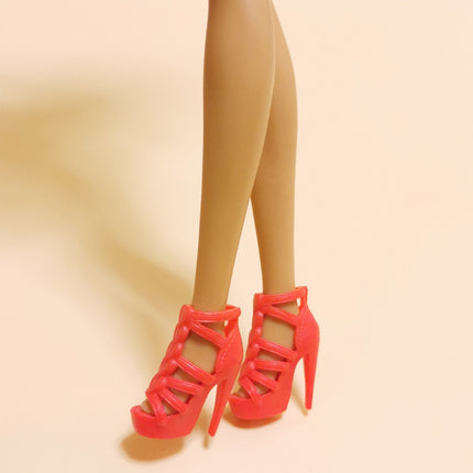 1/6 Scale Red Multi Strap Sandals Heel Shoes with Hearts – for 11" Doll (Pre-Owned)