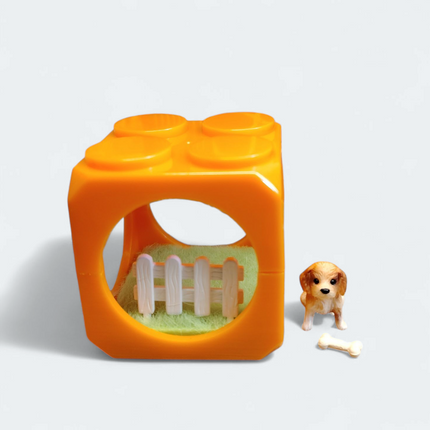 Orange Cube with Puppy on Lawn 2" Mini Figure – Dollhouse Dog (Pre-Owned)