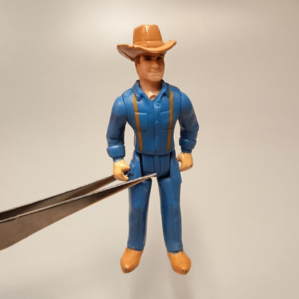 Vintage 1980 Buddy L Rancher Cowboy 3" Mini Figure Toy Blue Cowboy Hat Original