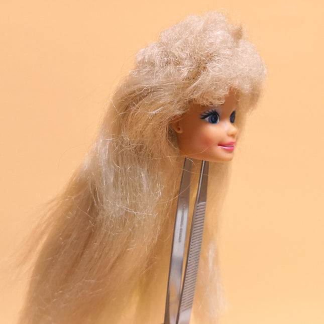 Barbie Head Only – 90s Frizzy Blonde Hair with Blue Sparkle Eyes (Pre-Owned)