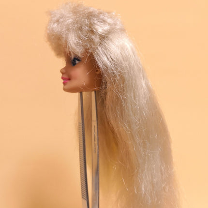 Barbie Head Only – 90s Frizzy Blonde Hair with Blue Sparkle Eyes (Pre-Owned)