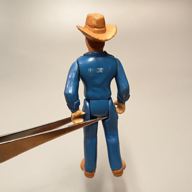 Vintage 1980 Buddy L Rancher Cowboy 3" Mini Figure Toy Blue Cowboy Hat Original