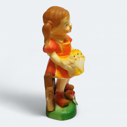 Vintage Hummel Style Girl with Basket of Kitties – 4.5" Figurine (80s, Pre-Owned)