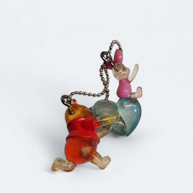 Disney Winnie the Pooh & Piglet Clear Heart – 1.25" Keychain (Yujin, Pre-Owned)