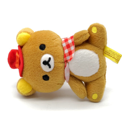 San-X Rilakkuma Brown Bear with Red Hat – 4" Plush Keychain (Pre-Owned)