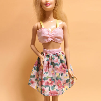 Barbie Doll Pink Floral Skirt & Top – Casual Fashion for Jenny (Pre-Owned)