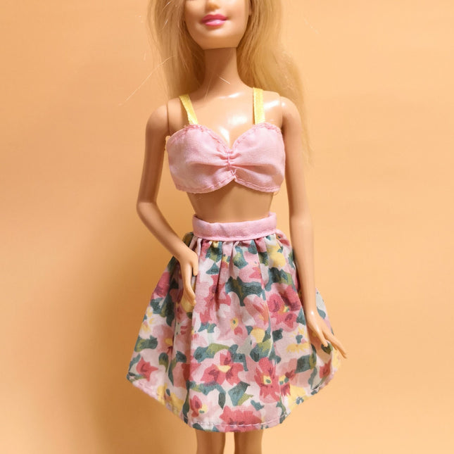 Barbie Doll Pink Floral Skirt & Top – Casual Fashion for Jenny (Pre-Owned)