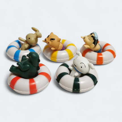 Crayon Shin-Chan PUKA PUKA SWIN FLOATIE 3" Mini Figure Toy SHIRO RABBIT Lot of 5