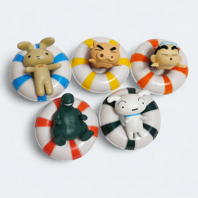 Crayon Shin-Chan PUKA PUKA SWIN FLOATIE 3" Mini Figure Toy SHIRO RABBIT Lot of 5