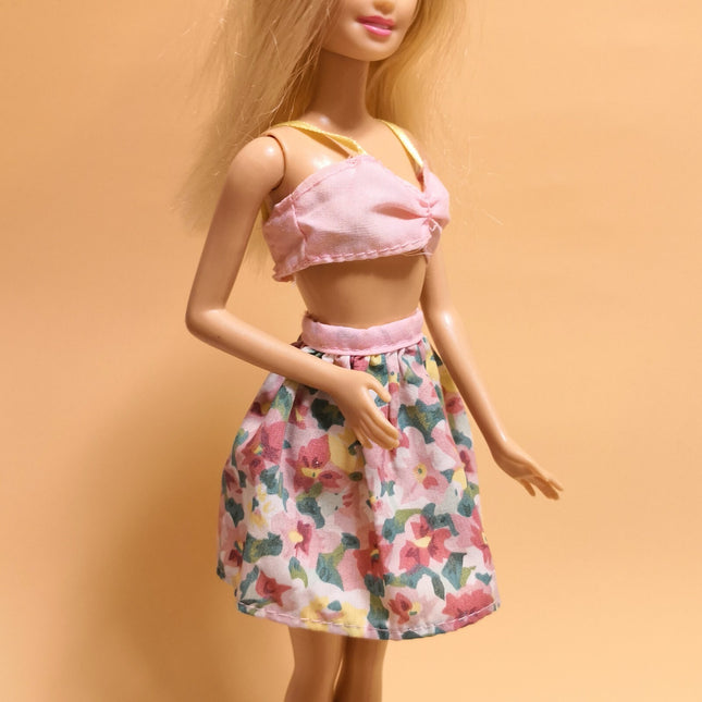 Barbie Doll Pink Floral Skirt & Top – Casual Fashion for Jenny (Pre-Owned)
