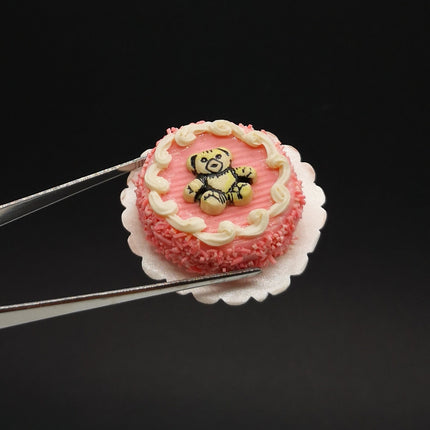 Handmade Pink Cake with Teddy 1.5" Miniature – Dollhouse Food (Pre-Owned)