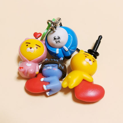 Lot of 4 Kakao Friends Bear with Heart – 1" Plastic Charm Keychain (Pre-Owned)