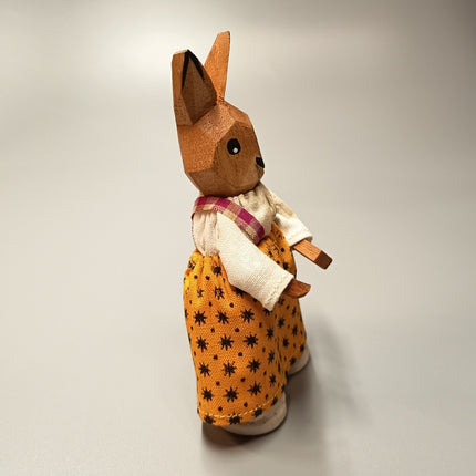 Wood Hand Carved Girl Bunny Rabbit – Orange Skirt (Damaged, Pre-Owned)