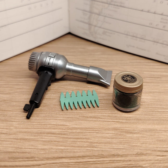 Barber Shop Hair Dryer, Comb & Pomade Miniatures – Dollhouse (Pre-Owned)