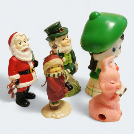 Mixed Lot of 5 Vintage Plastic Figures – Leprechaun Santa Girl Rabbit (Pre-Owned)