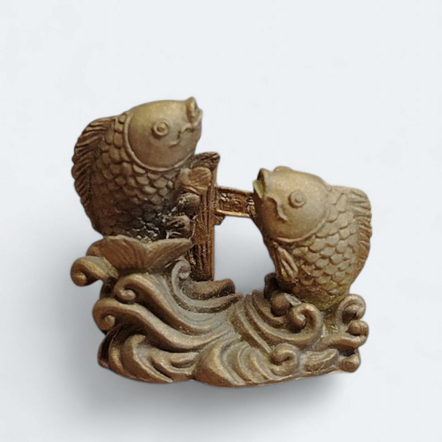 Feng Shui Fortune Bronze Color Double Carps Fish – 1" Mini Figure (Pre-Owned)