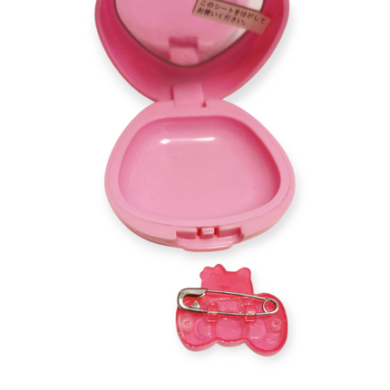 Sanrio Hello Kitty 2" Storage Case – Mirror & Pink Bow Pin (Pre-Owned)