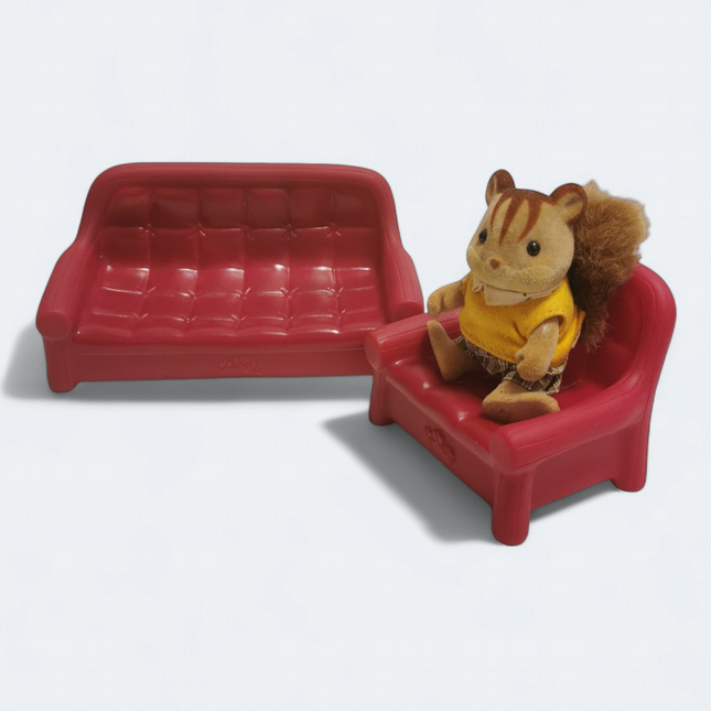 Dollhouse Burgundy Red Sofa & Chair Set – Lil’ Woodzeez (Pre-Owned)