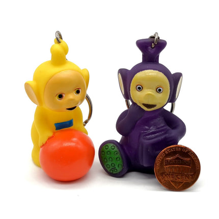 Teletubbies LAA LAA TINKY WINKY 2" Mini Figure PVC KEYRING Lot of 2 Rubber Toy