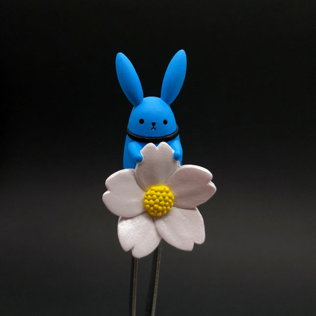 Blue Rabbit with Flower Cup-Rim Figure 1.5" – Tsukiuta Anime Toy (Pre-Owned)