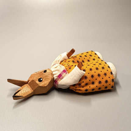 Wood Hand Carved Girl Bunny Rabbit – Orange Skirt (Damaged, Pre-Owned)