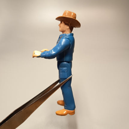Vintage 1980 Buddy L Rancher Cowboy 3" Mini Figure Toy Blue Cowboy Hat Original