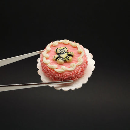 Handmade Pink Cake with Teddy 1.5" Miniature – Dollhouse Food (Pre-Owned)