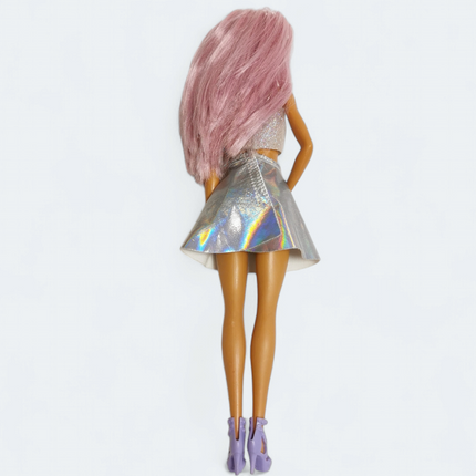 Mattel Barbie You Can Be POP STAR TAN SKIN Doll w PINK HAIR Silver Top & Skirt