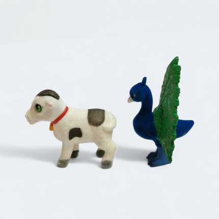 Flocked Baby Cow Calf & Peacock 1.5" Figures – In My Pocket Pets (Pre-Owned)