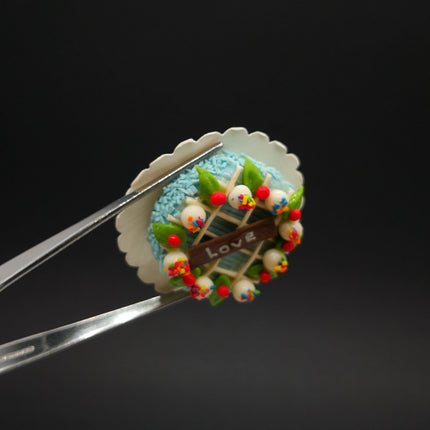 Handmade Blue Love Cake 1.5" Miniature – Dollhouse Wedding Dessert (Pre-Owned)