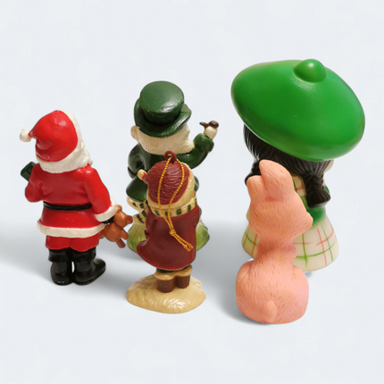 Mixed Lot of 5 Vintage Plastic Figures – Leprechaun Santa Girl Rabbit (Pre-Owned)