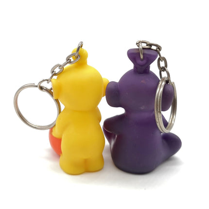 Teletubbies LAA LAA TINKY WINKY 2" Mini Figure PVC KEYRING Lot of 2 Rubber Toy