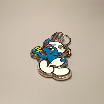 Vintage The Smurfs Playing Tennis 2.5" Mini Figure ACRYLIC KEYCHAIN KEYRING Toy