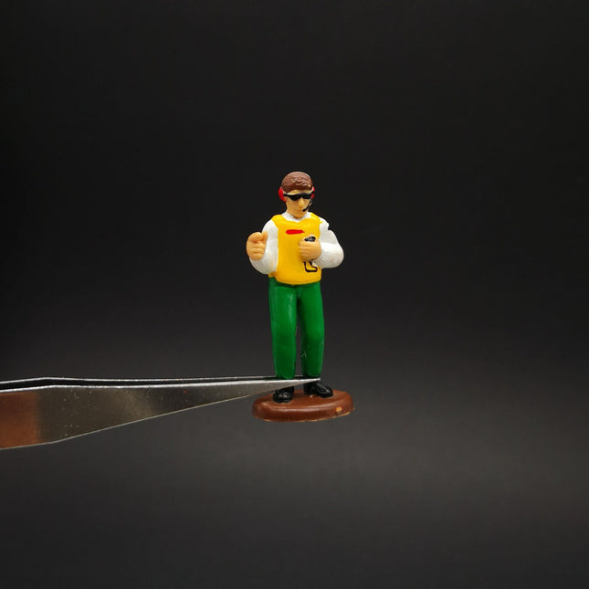 Miniature People Timekeeper Coach Crew – 1.75" Figure Race Car Diorama (Rare, Pre-Owned)
